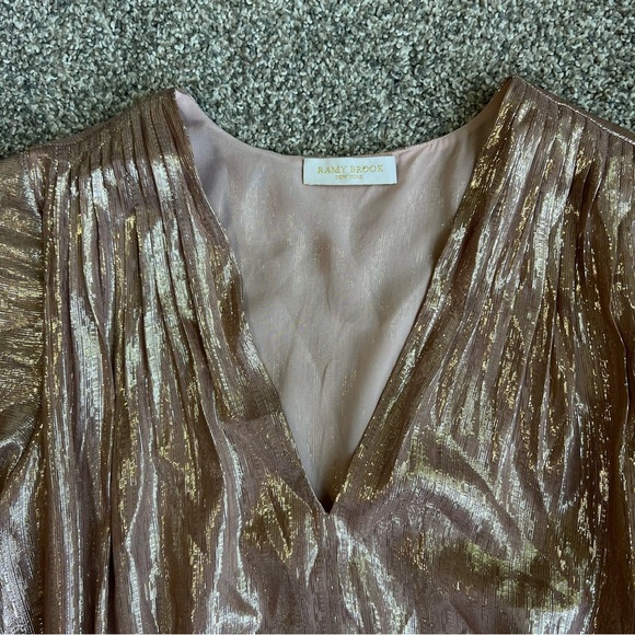 Ramy Brook Rose Gold Silk/Metallic Bell Sleeve Blouse - Picture 2 of 8